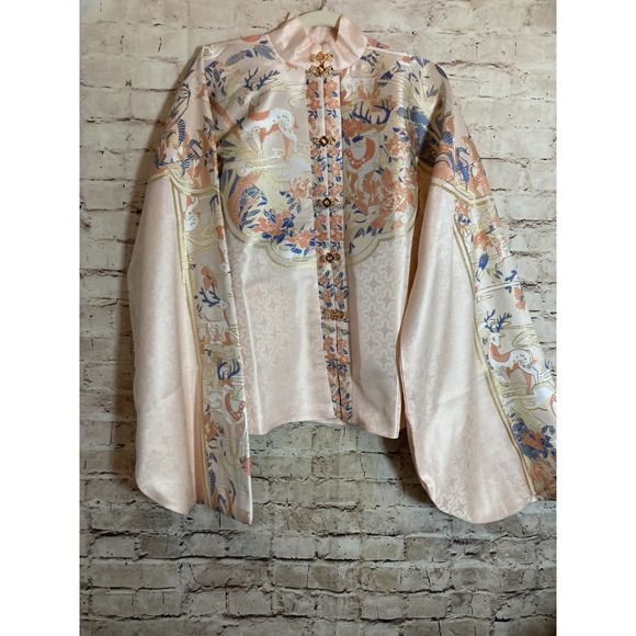 Mingtang Shiyi Jackets & Blazers - Authentic Ming-Style Hanfu Bijia Top by Mingtang Shiyi Peach Jacquard Sika Deer